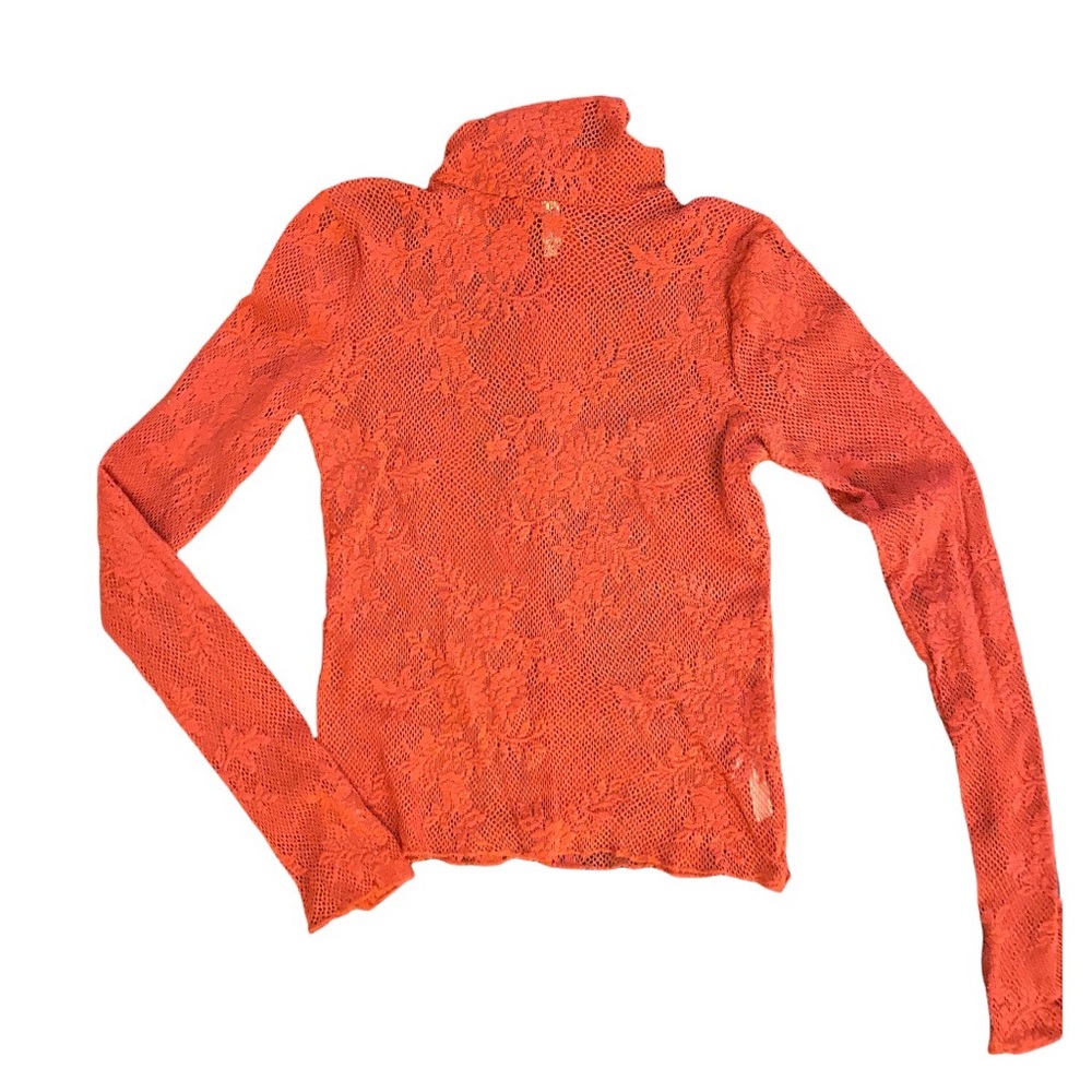 XS Free People Mesh/Lace Layering Turtleneck Top, Rust Color